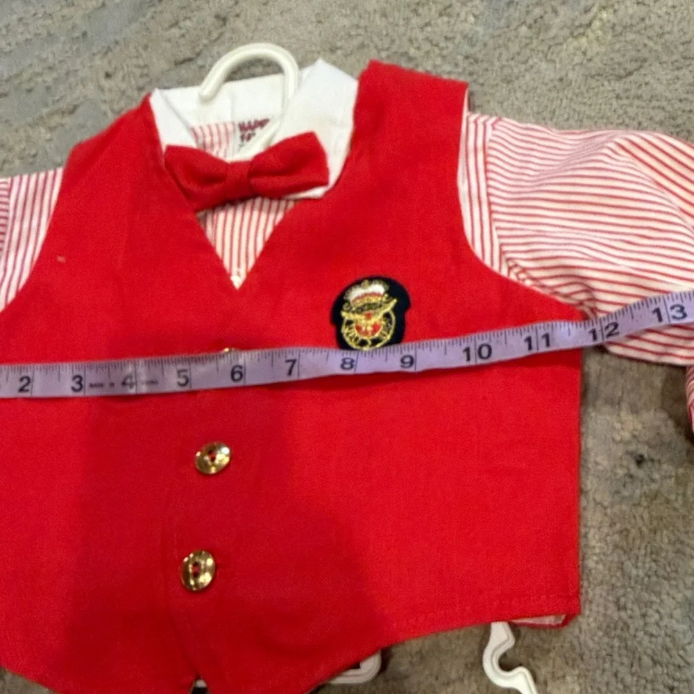 Vintage Toddler Boy 4 Pc Shirt Vest Pant Bowtie Pinstripe 2t happy Fella USA new